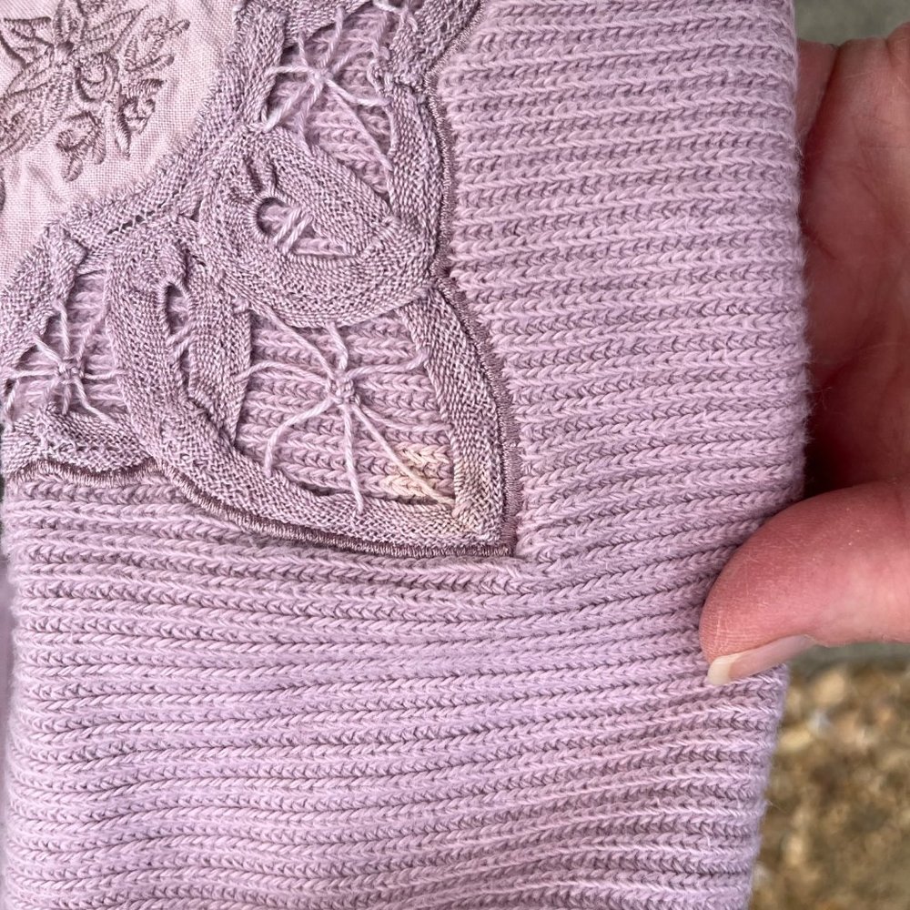 Vintage Women‎ Sweater Top Battenburg Lace Lilac Purple Large Cottagecore Boho - Picture 8 of 9